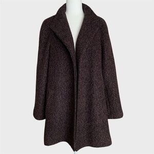 Anne Klein Wool Blend Chocolate Brown & Black Bouclé Peacoat/Trench Coat, XL